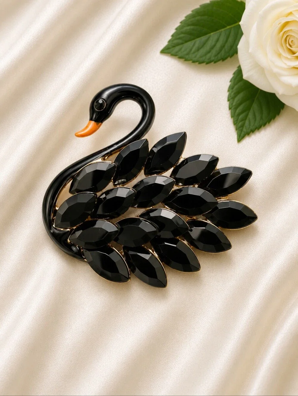 Black Swan Crystal Brooch Pin | Elegant Statement Jewelry